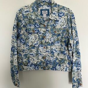 Koret City Blues Rose Print Jacket Blue Medium Vintage 90s Cotton Floral 165H146